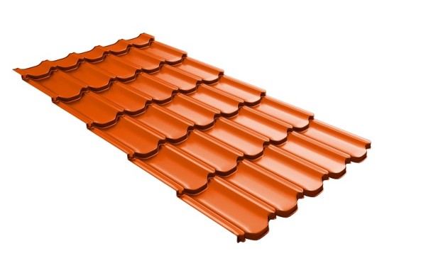 Металлочерепица квинта плюс с 3D резом 0,45 PE RAL 2004 оранжевый купить в Пушкино