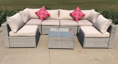 Диван-Трансформер AFINA модульный плетеный из иск. ротанга YR822BgB Grey/Beige